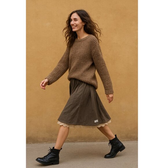 Odd Molly Dresses & Skirts - Odd Molly Overlap Lace Trim Midi Skirt Bohemian Size: Odd Molly Size 3 = US 12 L